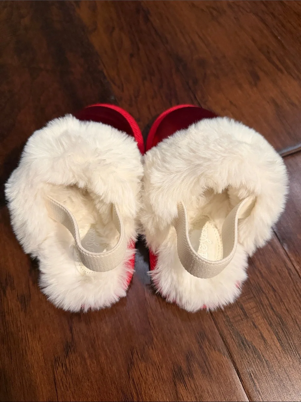 Cat & Jack Red Slip-On Slippers with Cream Faux Fur Cuff